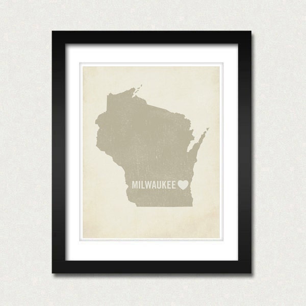 I Love Milwaukee 8x10 Art Print - Wisconsin City State Heart
