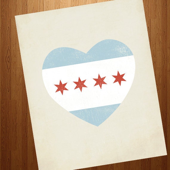 Chicago Flag Heart 8x10 Art Print