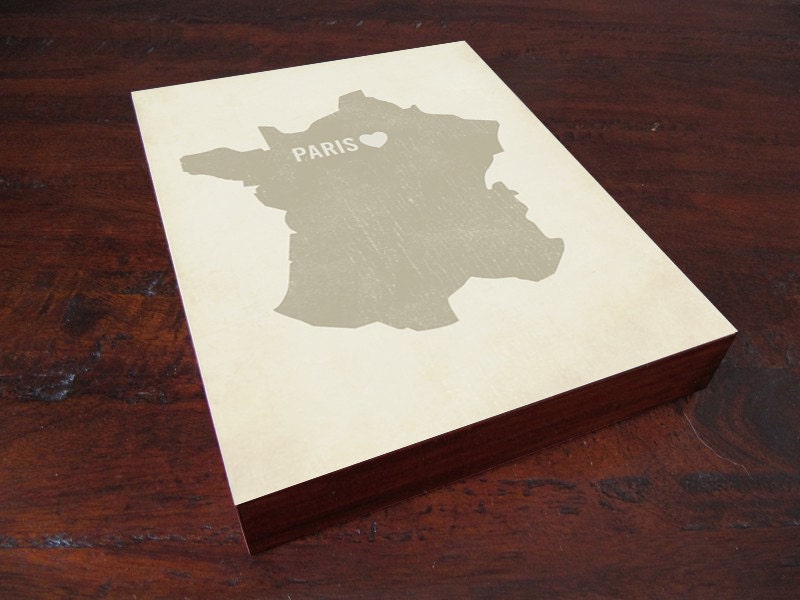 I Love Paris Wood Block Art Print - France City  Heart