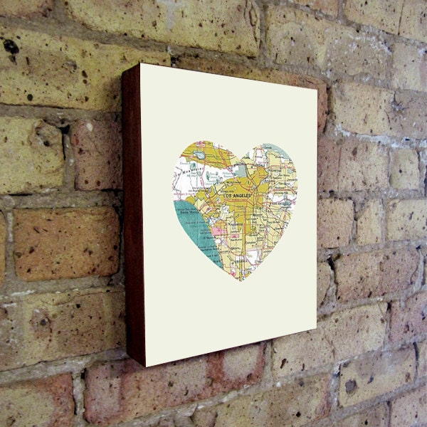 Los Angeles Art City Heart Map - Wood Block Art Print