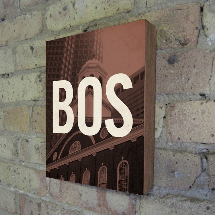 Boston BOS - Wood Block Art Print