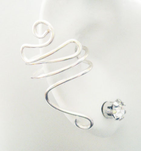 Ear Cuff Silver Ear Wrap Swirl