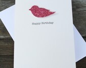 Glittery Pink Bird Birthday Card
