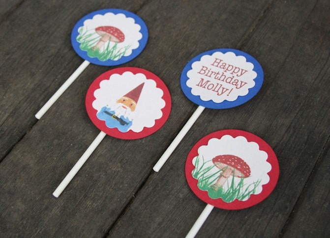Personalized Gnome Cupcake Toppers - Set of 12