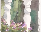 Grand Rapids Porch with Hanging Flowers, Print of Original Watercolor, 4" x 6"
