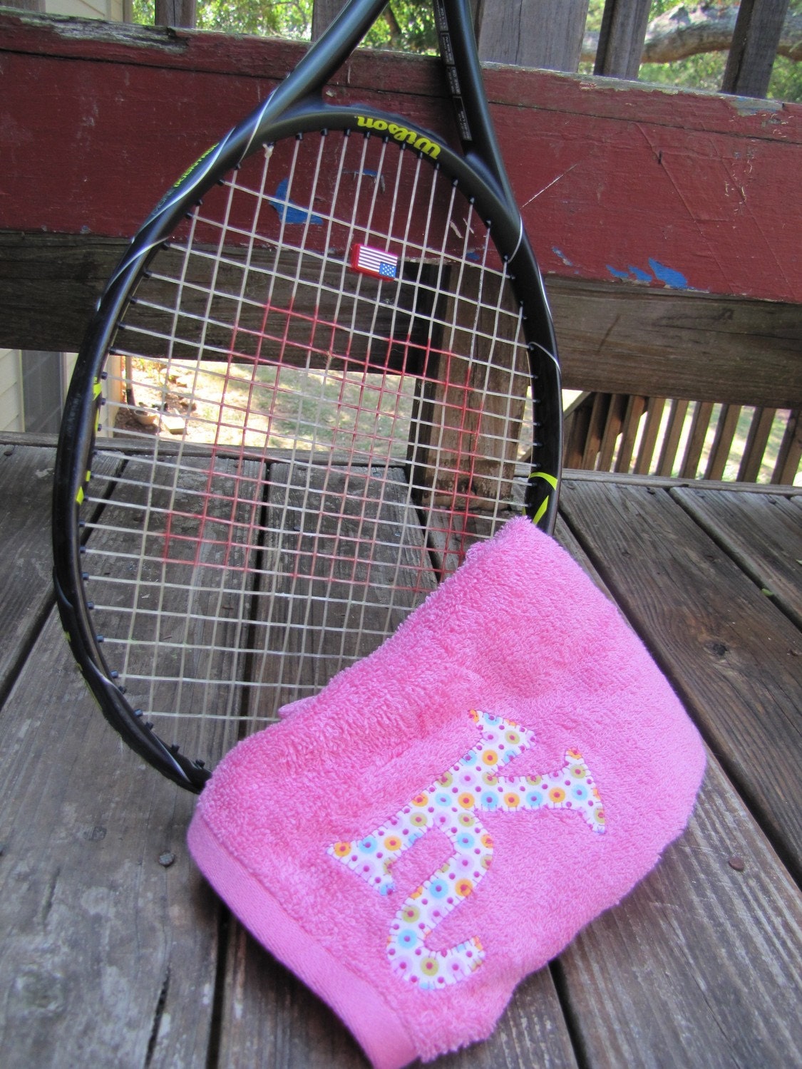 Terrific Monogrammed Tennis Towel - Personalized with Fabric Initial