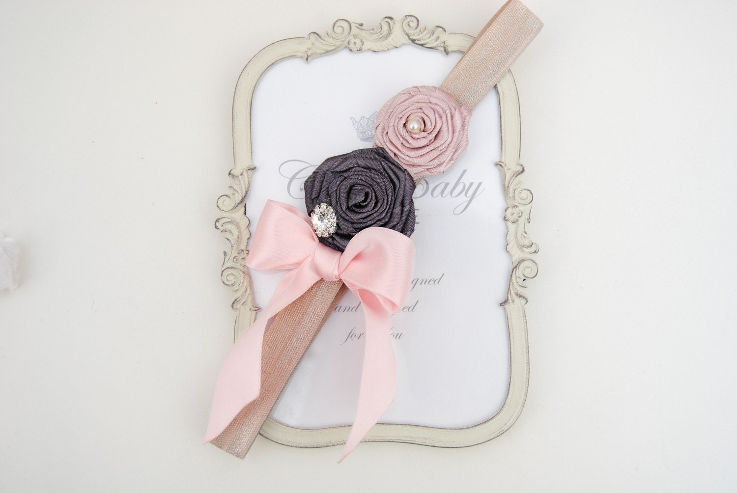 Pastel  Colored Flowers with Elastic Hadband and Rhinestone