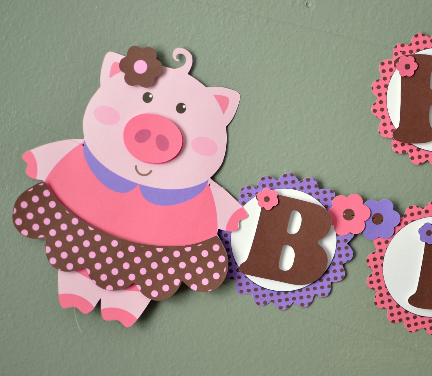 Pig Birthday, Farm Birthday, Barnyard Birthday, Farm Theme Party, Girl Birthday Party Decoration - Banner 2-D - CUSTOM Message (20 letters)