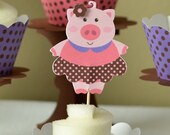 Pig Birthday, Farm Birthday, Barnyard Birthday, Farm Theme Party, Boy Birthday Party Decoration - 12 Cupcake Toppers