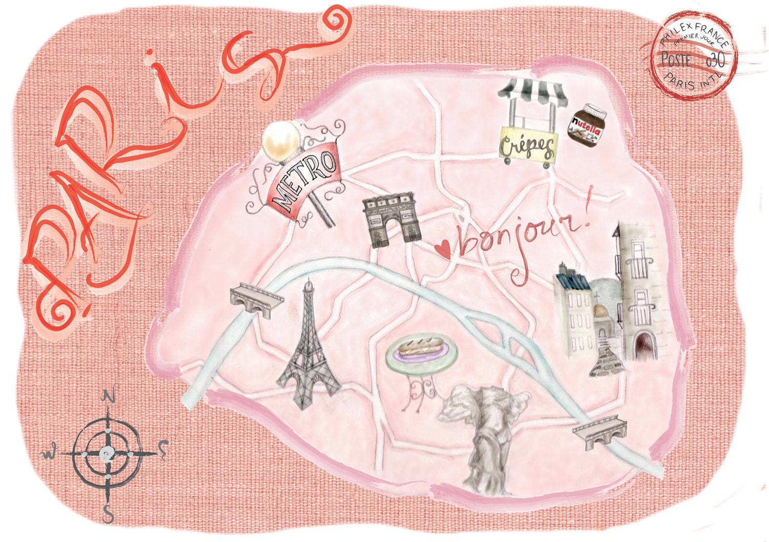 Map of Paris 8x10