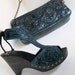 RESERVED Teal Tooled Clog Shoes & Green Turquoise Stone Ring with Box