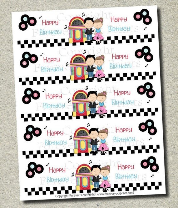 Fabulous 50's Water Bottle Wraps - Party Favor - DIY - You Print Il_570xn