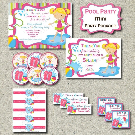 Pool Party Birthday Party Package - Pool Themed Birthday - DIY You Print Il_570xn