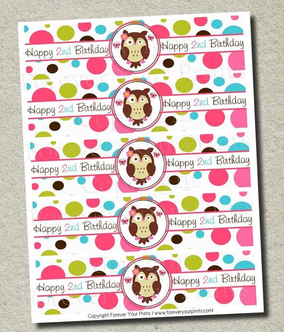 Owl Water Bottle Wraps - Owl Theme Birthday - Party Favor - DIY You Print Il_570xn