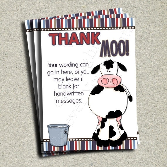 Cow Thank You Card - Cow Theme Birthday - DIY - You Print Il_570xn