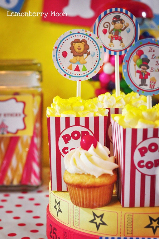 Printable Carnival Circus Popcorn Box -  Party Favors - INSTANT DOWNLOAD