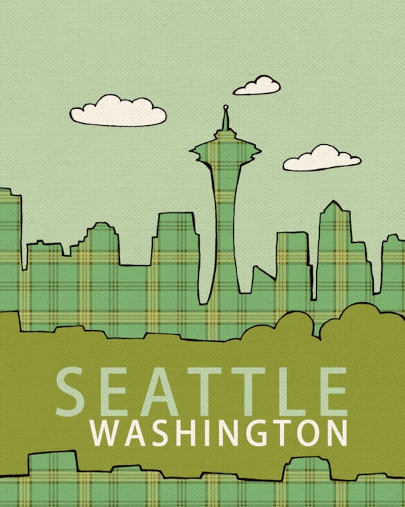 Seattle in Plaid 8x10 / Modern Loft, Nursery Decor, City Skyline Poster, Typography Print, Giclee, Grunge Music, West Coast, 90s Flannel