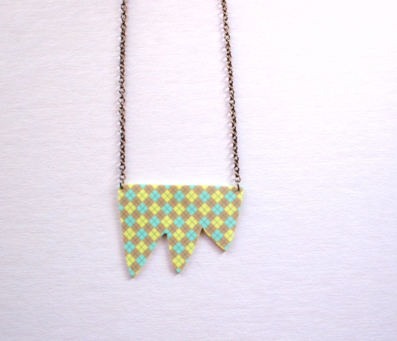 Geometric Statement Bib Jewelry Necklace - One Dog Night Collection - One of a Kind OOAK Tribal Art Pendant Gunmetal Chain