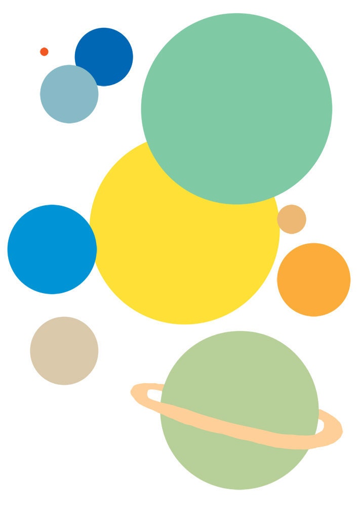 Poster of the Solar System, Colorful illustration, Drawing, Earth, Jupiter, Planets, Yellow sun, 16.5 x 11.7
