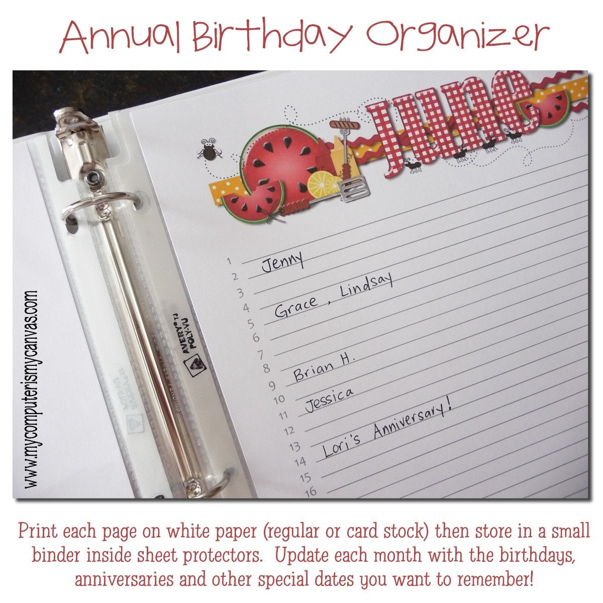 Perpetual Birthday & Annual Dates Calendar Printable INSTANT DOWNLOAD