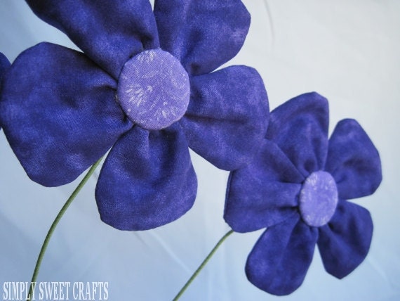 Large Fabric Flowers. Floral Arrangement. Set of 6 Fabric Flowers. Fabric Flower Bouquet. Purple Flowers
