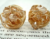 Golden Series- Signature Wire Wrapped Stud Earrings with golden shadow swarovksi crystal beads