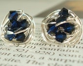 Indigo Wire Wrapped Signature Stud Earrings- Midnight -Indigo Blue Swarovski Crystal Bead and Silver wire Stud Earrings
