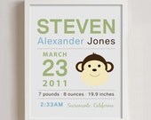 8 x 10 - Custom Birth Announcement Print - Monkey wall art Il_170x135