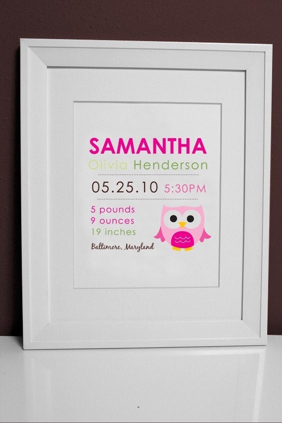 8 x 10 - Birth Print OWL wall art Il_570xn