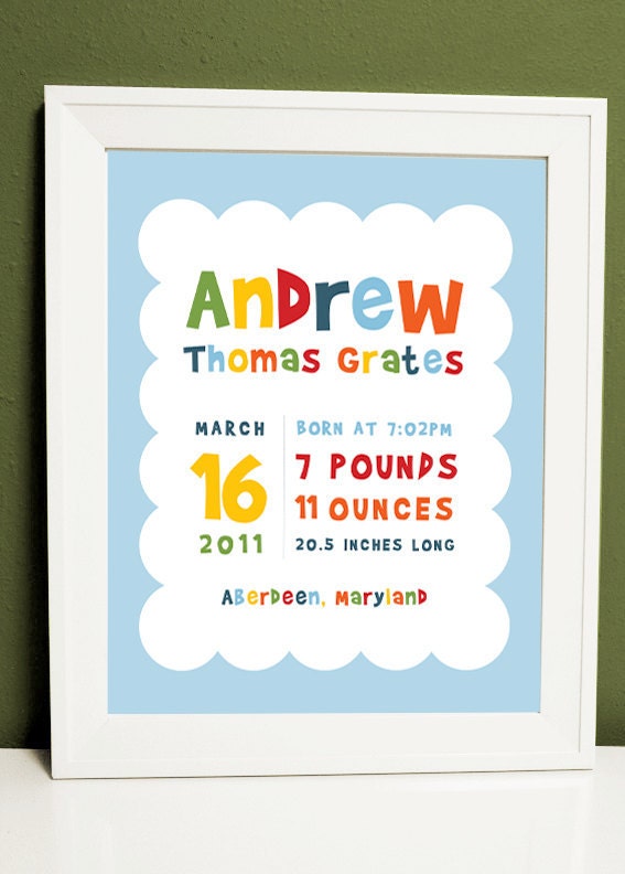 8 x 10 - Custom Birth Announcement Print - Playful wall art Il_570xn