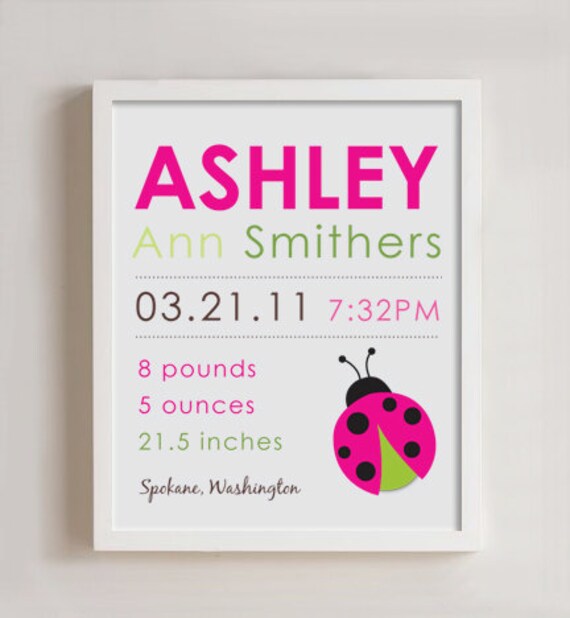 8 x 10 - Custom Birth Print - LADYBUG wall art Il_570xn