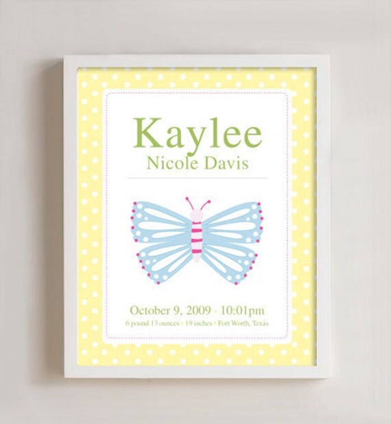 8 x 10 - Custom Birth Print for framing - Butterfly wall art Il_570xn