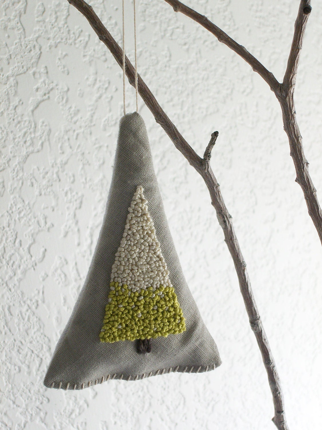 White Christmas Tree Ornament and Balsam Fir Sachet - Set of 3