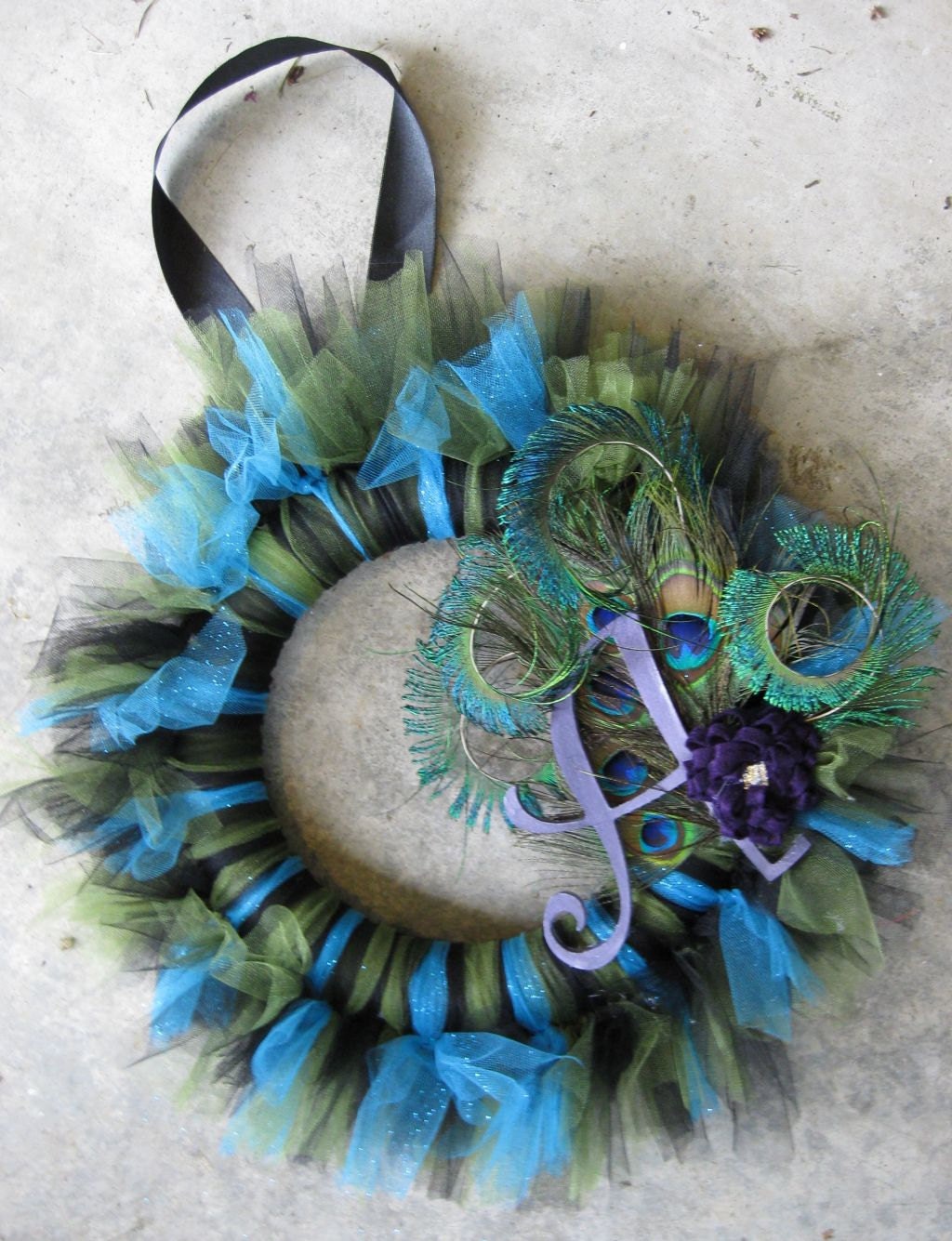 Picky Peacock Initial Tu-Tu Wreath - MADE TO ORDER