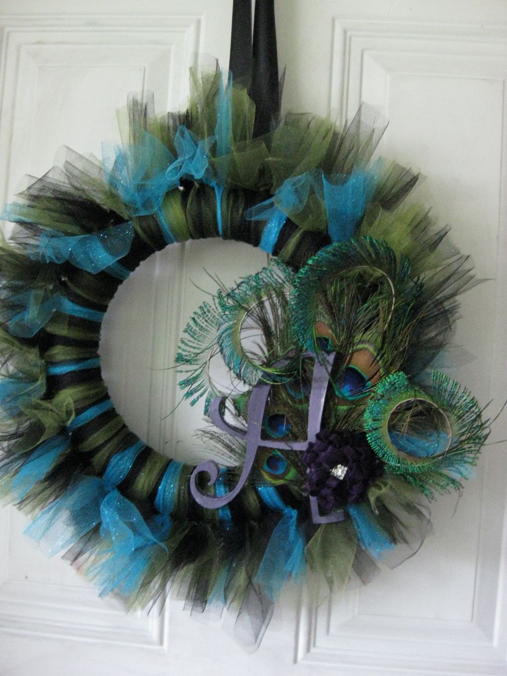 Picky Peacock Initial Tu-Tu Wreath - MADE TO ORDER
