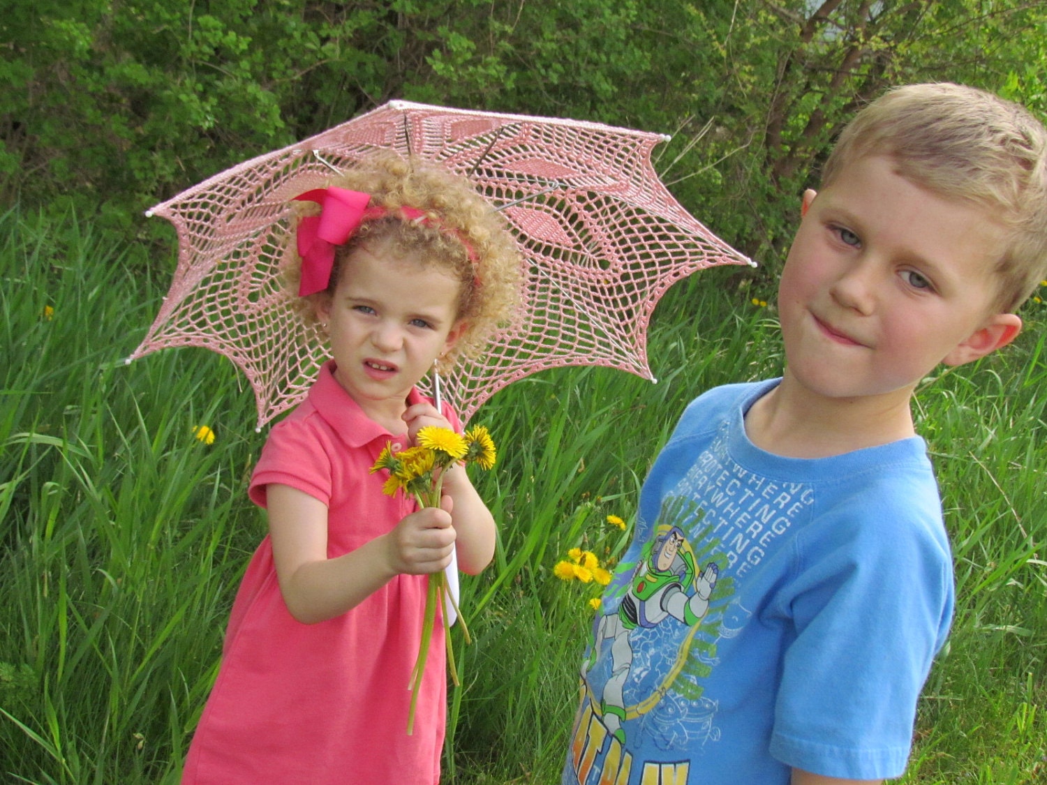 30" Baby Pink Diamond Lace Crochet UMBRELLA PARASOL, Sunbrella, Mothers Day Wedding- READY To Ship