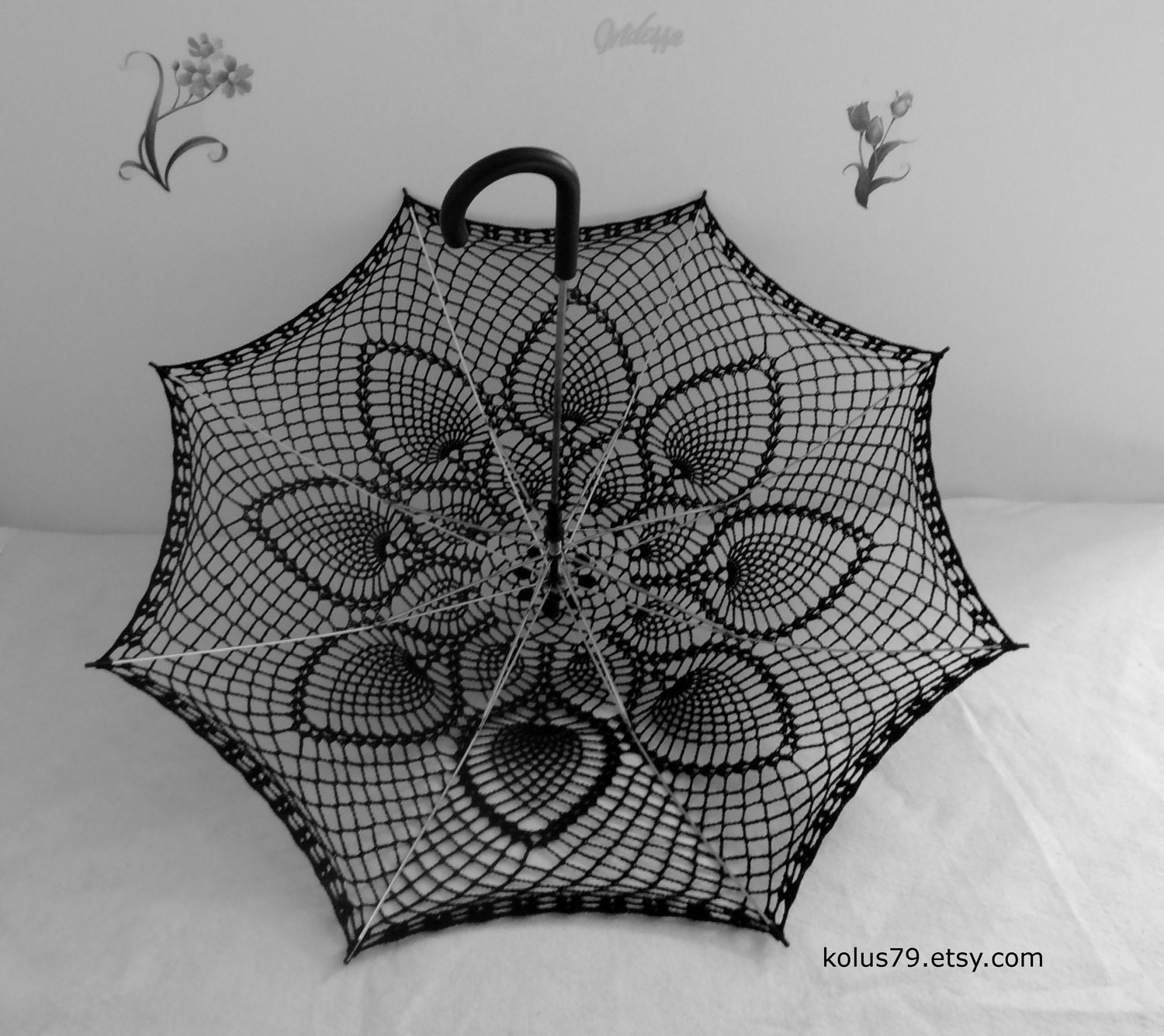 46" Black PINEAPPLE parasol, Victorian lace UMBRELLA, Photo session accessory, Steampunk, Gothic, Fall Wedding- Made to order