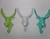 Moose Head Hook / Aqua  / Lime Green / Shabby White / Nursery /Lodge/Cabin Decor /Whimsical Wall Decor / Shabby Chic Decor