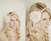 Bridal Crocheted Headband in Swirling White with multi layers