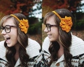 Crochet Headband in Mustard Crocodile Petals