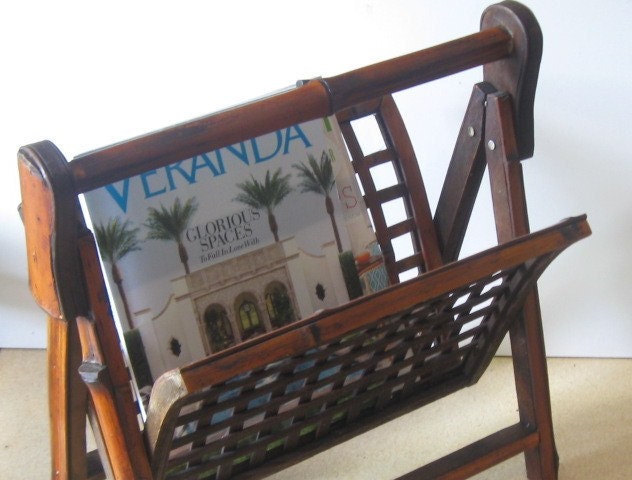 British Colonial Style Magazine Holder, Rattan, Bamboo