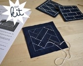 Sashiko Embroidery Kit: DIY Coasters (Set of 4) - Renga w/ Nani Iro cotton backing