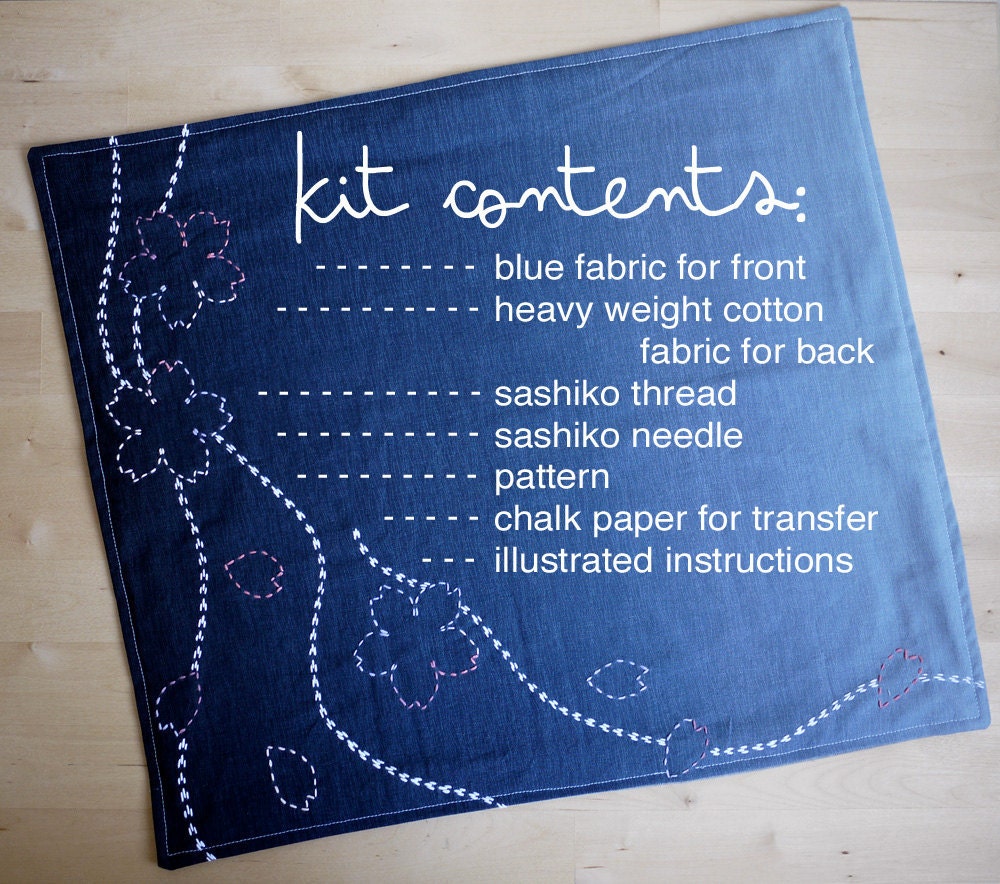 DIY Kit Sashiko Embroidery: Spring Hanami Placemat