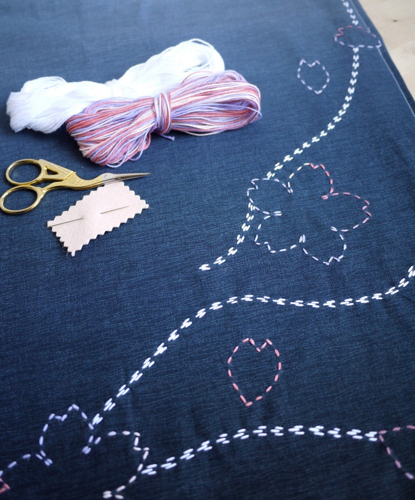 DIY Kit Sashiko Embroidery: Spring Hanami Placemat