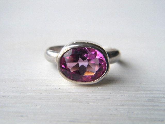 Hot Pink Topaz and Sterling Silver Ring Size 6 1/2
