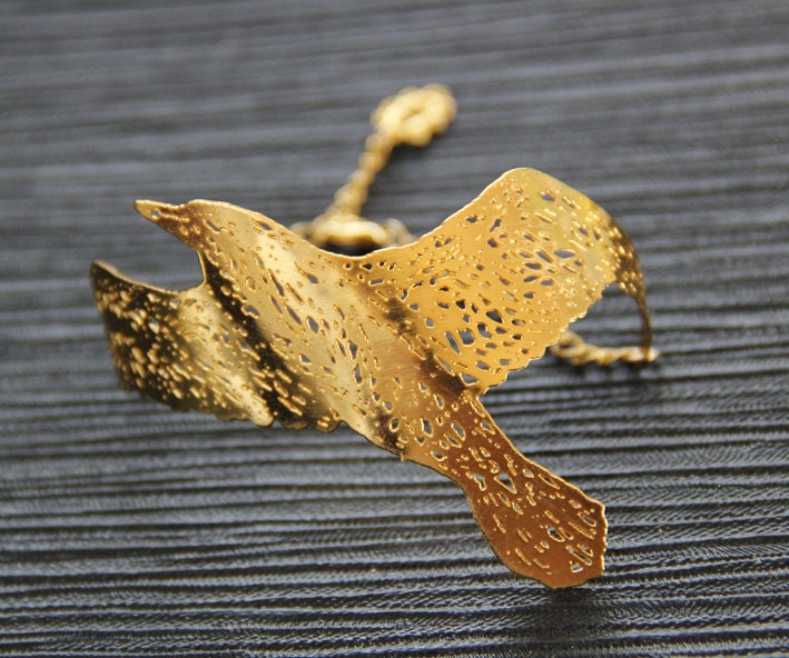 24 gold karat plated Seagull Flying Bird metal Lace Bracelet