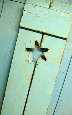 Exterior Interior Shutters One Turquoise Weathered Starfish Cutout Wood Beach House Shutter