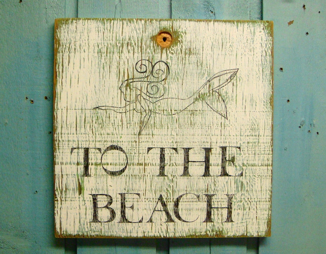 Mermaid Beach House Sign TO THE BEACH Weathered Wood Sign - CastawaysHall