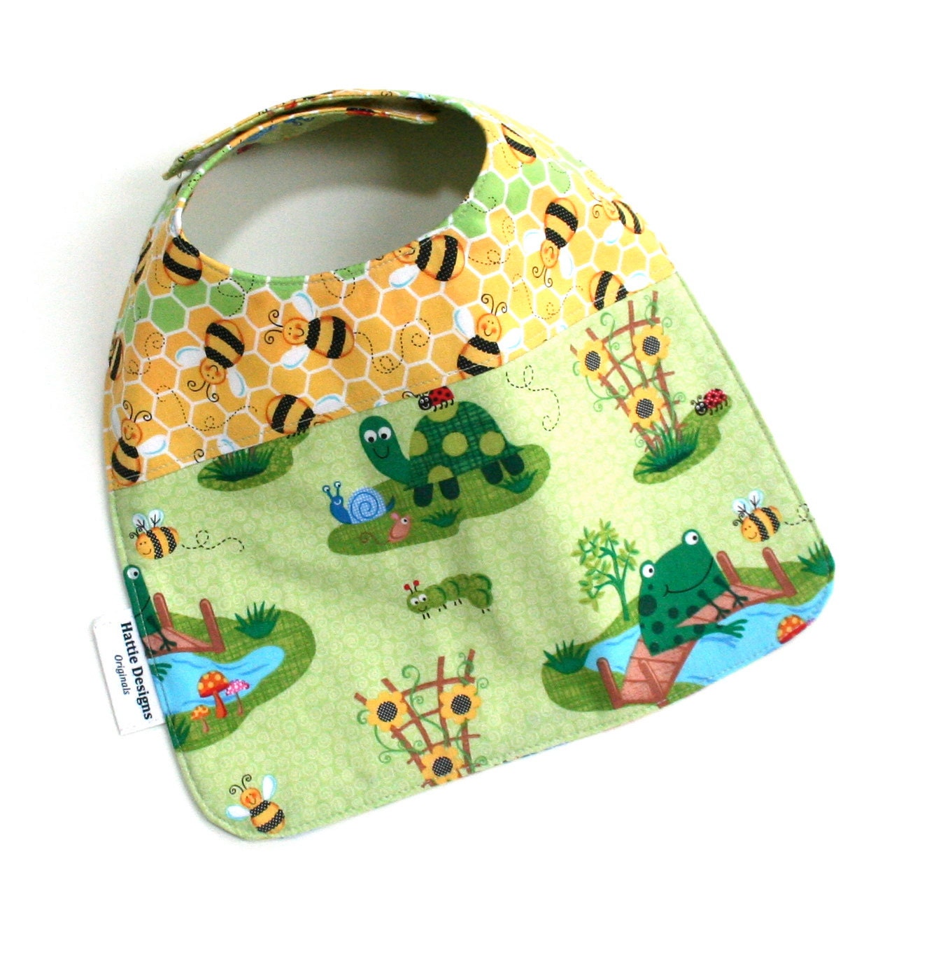 Baby Boy Bib Baby Girl Bib with Turtles Frogs and Bumble Bees