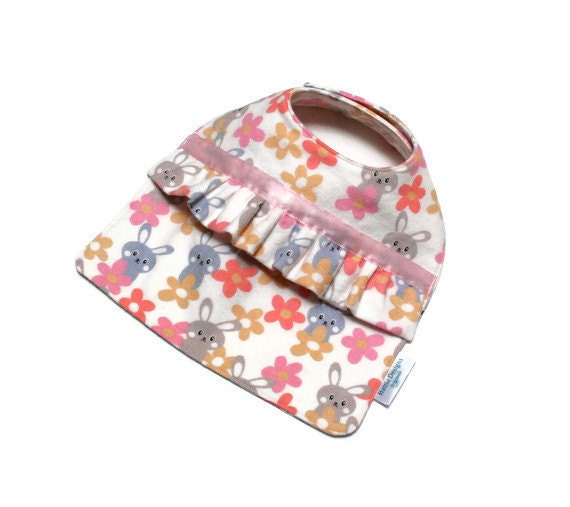 CUSTOM Order for Ashley Flannel Bunnies Bib with matching Wet Bag
